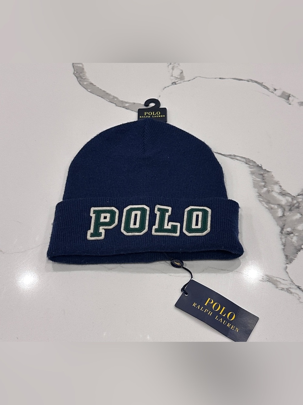 POLO RALPH LAUREN Men's Beanie Hat Navy POLO PATCH Double Knit Wool Blend NWT